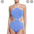 Kate Spade Swim | Kate Spade Cut Out One Piece Swimsuit In Purple Cream Bow Small | Color: Cream/Purple | Size: S