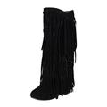 Halloween Decorations Western Boots For Women With Tassels UK Size Women's Plus Size Winter Chunky Heel Fringe Boots Inside Booster Mid Length Boots Western Boots Women S Sunflower 6.5 Louis Heel