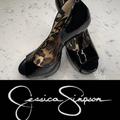 Jessica Simpson Shoes | Jessica Simpson Peep Toe Black Patent Leather Heel 6 | Color: Black/Brown | Size: 6