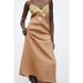 Zara Dresses | Nwt Zara Embroidered Linen Slip Midi Dress Size S | Color: Green/Tan | Size: S