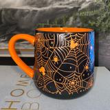 Disney Holiday | Disney Mickey Mouse Orange & Black Spider Web Mug Halloween Home Decor | Color: Black/Orange | Size: Os