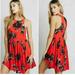 Free People Dresses | Free People Size 2 Cherry Red Floral Flutterby Fit & Flare Dress Back Keyhole | Color: Red | Size: 2