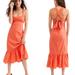 Free People Dresses | Free People Laila Coral Orange Crisscross Tie Back Sheath Midi Dress - L | Color: Orange | Size: L