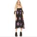 Free People Dresses | Free People Black Midnight Combo Floral Tied To You Empire Waist Dress Size M | Color: Black/Purple | Size: M