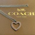 Coach Jewelry | Coach X-Large Pink Pave Crystal Open Heart Pendant .925 Sterling Necklace | Color: Pink/Silver | Size: X-Large