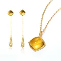 Collier en citrine d'argent S925 pour femmes boucles d'oreilles pendantes long léger luxe