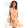 Blusenkleid S.OLIVER, Damen, Gr. 42, N-Gr, bunt (orange, creme, bedruckt), Web, Obermaterial: 100% Viskose, bedruckt, modisch, figurumspielend ca. Mitte Oberschenkel, V-Ausschnitt, Kurzarm, Kleider, mit Volant am Rock, Tunikakleid, Sommerkleid,...