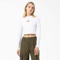 Dickies Women's Maple Valley Logo Long Sleeve Cropped T-Shirt - White Size S (FLR07)