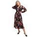 Plus Size Women's Surplice Midi Dress With Self Tie by ellos in Black Berry Floral (Size 22/24)
