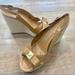 Kate Spade Shoes | Kate Spade Nude Gold Stud Bow Wedge Slingback Heel Shoes | Color: Cream/Gold | Size: 8.5