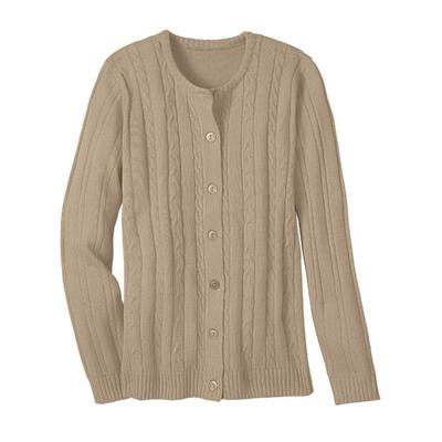 Haband Womens Classic Cable Cardigan, Taupe, Size 4XL, 4X