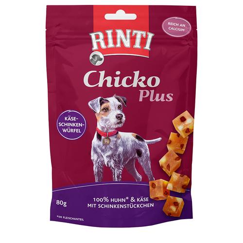 12x80g RINTI Chicko Plus Käse & Schinken Würfel Hundesnacks