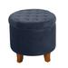 Rosdorf Park Button Tufted Velvet Upholstered Wooden Ottoman w/ Hidden Storage, Dark Blue & Brown | 18 H x 19 W x 19 D in | Wayfair