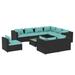 Latitude Run® 10 Piece Patio Lounge Set w/ Cushions Poly Rattan Synthetic Wicker/All - Weather Wicker/Wicker/Rattan in Blue/Black | Wayfair