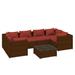 Latitude Run® 7 Piece Patio Lounge Set w/ Cushions Poly Rattan in Red/Brown | Wayfair B024C210E8824F2E8B55F006C9B02743