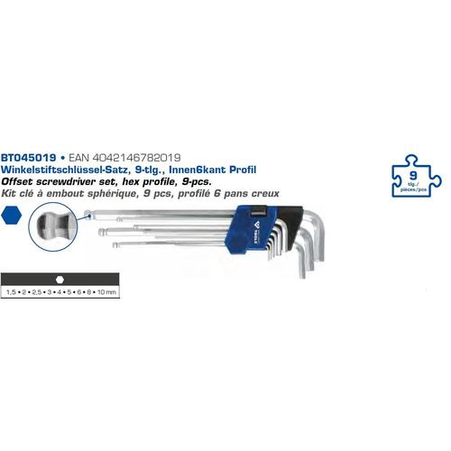 Brilliant Tools Winkelstiftschlüssel-Satz, 9-tlg., Innen6kant Profil Winkelschraubendrehersatz BT045019