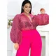 Chemisier Rose à manches longues bouffantes et col rabattu pour femme Blouse transparente en