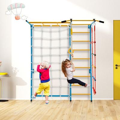 7 In 1 Kids Indoor Gym Playground Swedish Wall Ladder-Yellow - 78" x 33"x 87.5" (L x W x H)