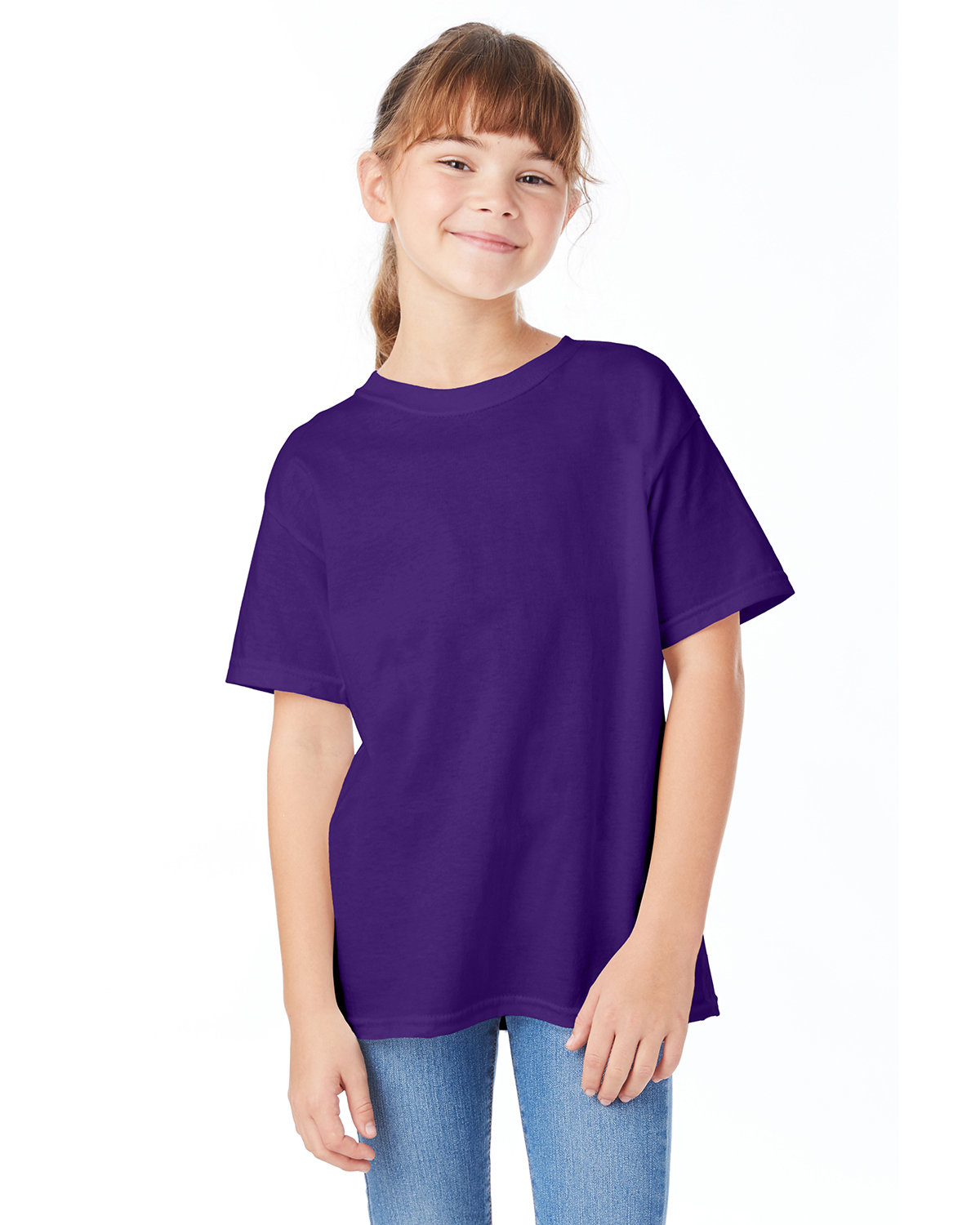 Hanes 5480 Youth Essential-T T-Shirt in Purple size XL | Cotton