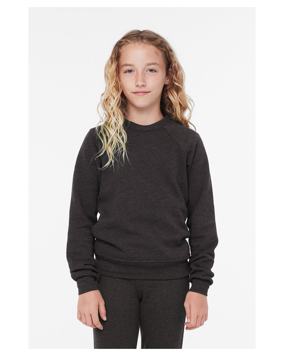 Bella + Canvas 3901Y Youth Sponge Fleece Crewneck Sweatshirt in Dark Grey Heather size Medium B3901Y