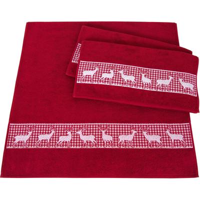 Handtuch Set DYCKHOFF "Hirschparade", rot (granat), 3 St., Hirsche, Walkfrottier, Walkfrottier, Obermaterial: 100% Baumw