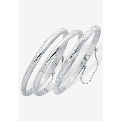 Women's Polished, Engraved And Floral Three-Piece Bangle Set In .925 Sterling Silver Jewelry by PalmBeach Jewelry in White