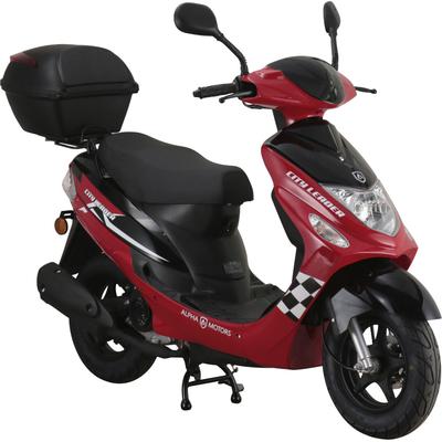 Motorroller ALPHA MOTORS "CityLeader", rot (rot, schwarz), Motorroller & Mofas, 25 km/h, inkl. Topcase, B:68cm H:105cm L:183cm