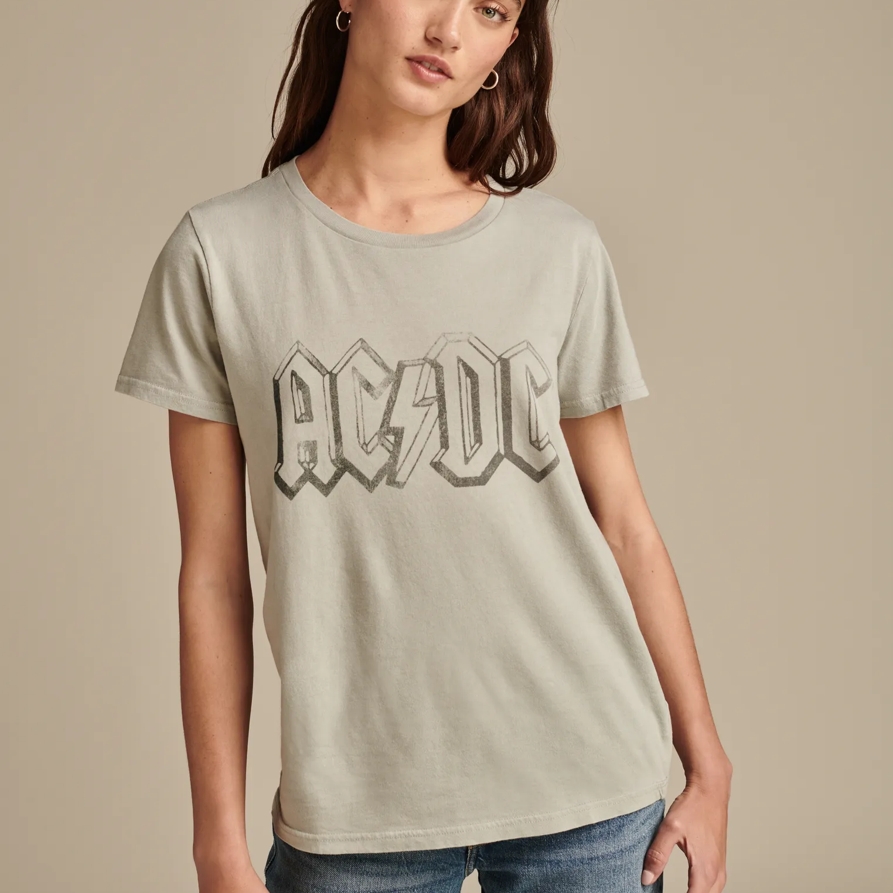 Lucky Brand Acdc Crew Tee - Women's Clothing Tops Shirts Tee Graphic T Shirts in Neutral Grey, Size S