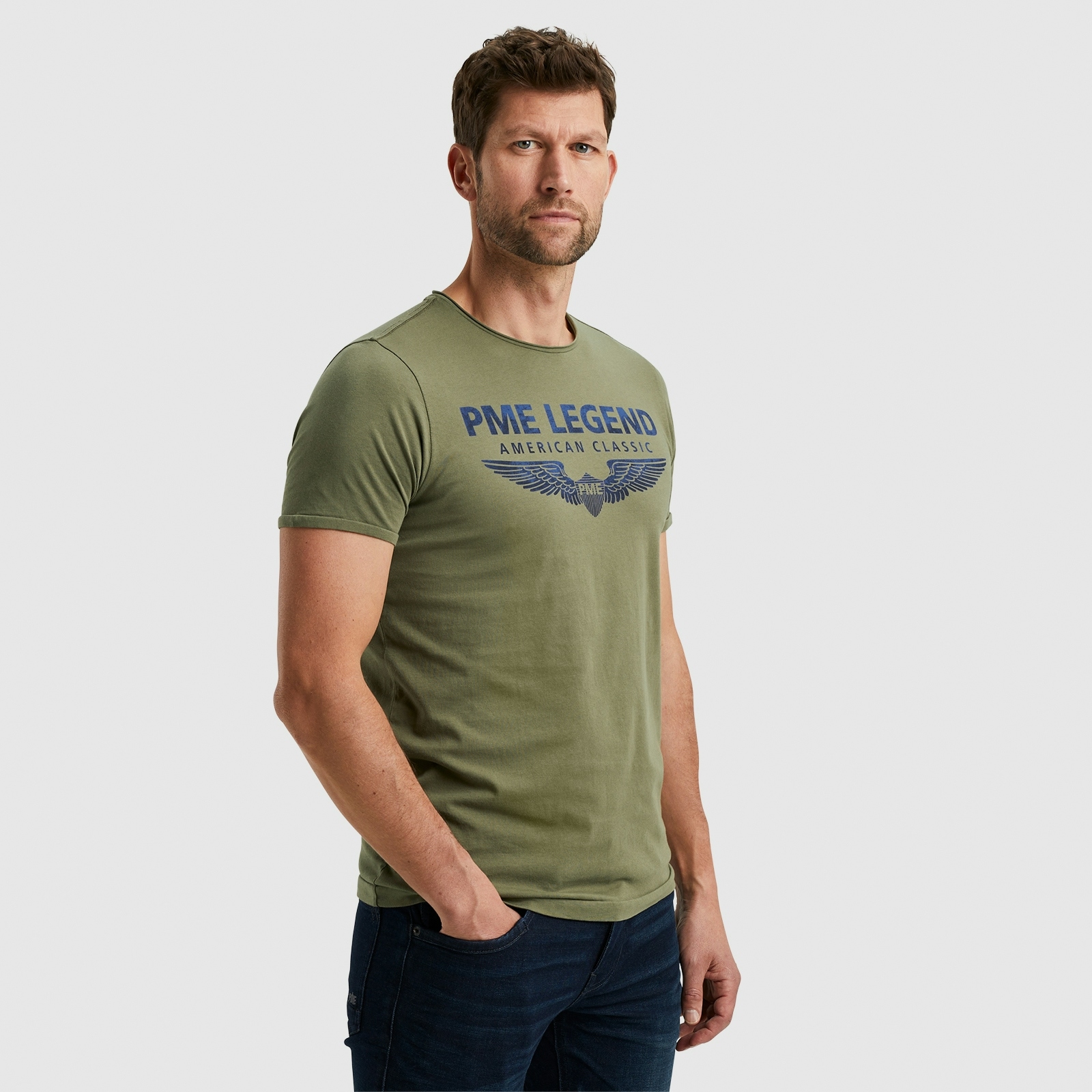 T-Shirt PME LEGEND, Herren, Gr. XXXL (62/64), grün (olivgrün, bedruckt), Jersey, Obermaterial: 100% Baumwolle, bedruckt, schmal normal, Rundhals, eingesetzt Bündchen, Shirts, mit eingefasstem Rundhalsausschnitt mit Rollkante Image
