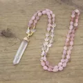 Collier en Quartz Rose naturel noué à la main pour femme perles de Style Boho pendentif en cristal