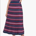 Kate Spade Skirts | Kate Spade Striped Pleated Skirt Size Medium Blue Midi Metallic Banded Waist | Color: Blue/Purple | Size: M