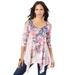 Plus Size Women's Printed Cold-Shoulder V-Neck Tunic by Roaman's in Pink Floral Paisley (Size 22/24)