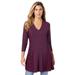 Plus Size Women's Lace-Panelled Fit-and-Flare Top by Roaman's in Dark Berry (Size 18/20)