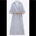 Zara Dresses | Linen Blend Belted Dress | Color: Blue/White | Size: Xl