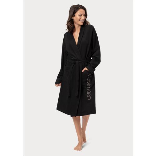 Morgenmantel CALVIN KLEIN Gr. XS/S, schwarz Damen Bademäntel Morgenmäntel mit vertikalem Logoschriftzug
