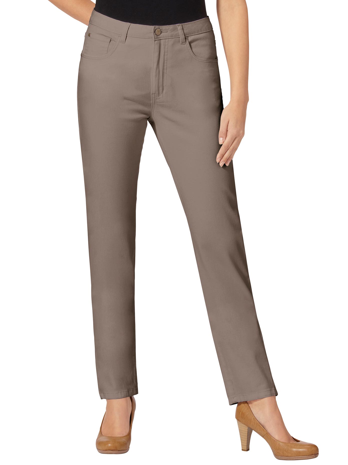 5-Pocket-Jeans INSPIRATIONEN, Damen, Gr. 46, Normalgrößen, grau (taupe), 98% Baumwolle, 2% Elasthan, unifarben, lang, Jeans, Topseller Image