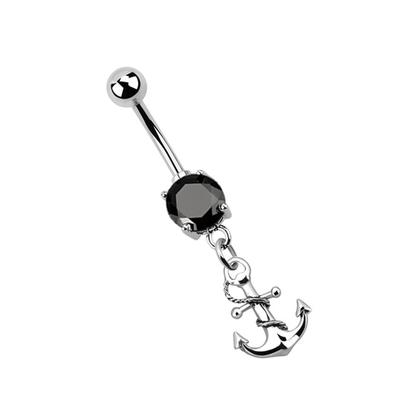 Bauchnabelpiercing ADELIA´S "Piercing Piercing Bauchnabelpiercing", Damen, schwarz, Chirurgiestahl, modisch, Piercings, 316l Stahl Banane - Anhänger mit Anker schwarz