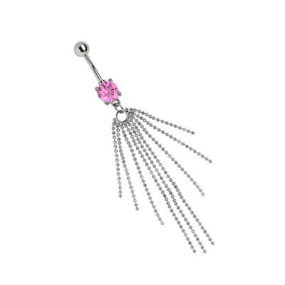 Bauchnabelpiercing ADELIA´S "Piercing Piercing Bauchnabelpiercing", Damen, rosa, Titan, modisch, Piercings, Titan Banane - offener Stein mit 9 Kugelketten rosa