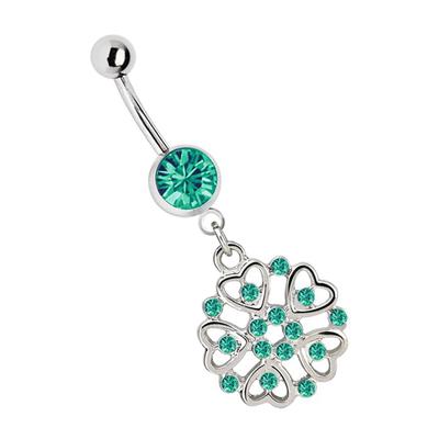 Bauchnabelpiercing ADELIA´S "Piercing Piercing Bauchnabelpiercing", Damen, blau (türkis), Chirurgiestahl, modisch, Piercings, 316l Stahl Banane - Steinkugel und Herz Blume türkis