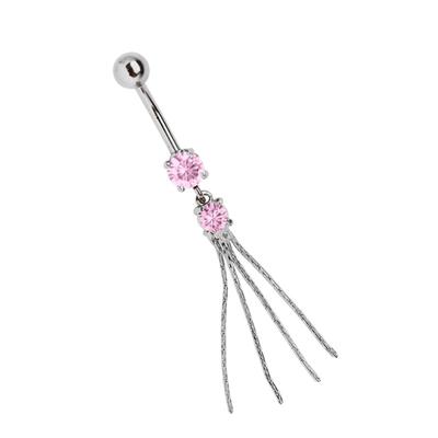 Bauchnabelpiercing ADELIA´S "Piercing Piercing Bauchnabelpiercing", Damen, rosa, Titan, modisch, Piercings, Titan Banane rosa Doppelsteinhänger mit 4 Gliederketten