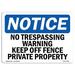 SignMission No Trespassing Warning Keep off Fence Private Property Sign Plastic in Black/Blue | 18 H x 24 W x 0.1 D in | Wayfair