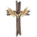 Millwood Pines Polyresin Faux Wood w/ Antler Heart & Antler Wings Hanging Wall Cross Décor in Brown | 13 H x 8 W x 1 D in | Wayfair