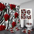 Ensemble de rideaux de douche et de salle de bain à fleurs de Rose rouge en Polyester imperméable