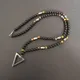 Collier Long noir rétro avec pendentif en pierre d'oeil de tigre perles avec Triangle pour hommes