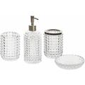 Set di 4 Accessori Bagno in vetro trasparente e argento dispenser sapone porta sapone bicchiere