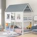 Contemporary Style Twin over Twin Size Low Bunk Beds with Roof and Fence-shaped Guardrail