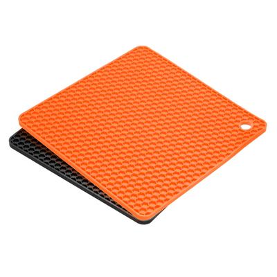 Silicone Trivet Mats 2pcs, Square Hot Pan Pads Hot Pot Holder -Black, Orange - Black, Orange