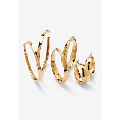 Women's 3 Pair Hoop Earrings Set In Yellow Goldtone by PalmBeach Jewelry in Gold
