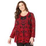 Plus Size Women's Embroidered Mesh Top by Catherines in Classic Red (Size 5X)