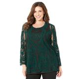 Plus Size Women's Embroidered Mesh Top by Catherines in Emerald Green (Size 1X)